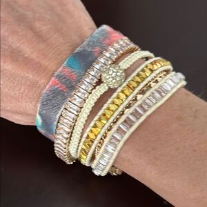 Victoria Emerson Boho Cuff Bracelet – Tie-Dye Suede, Crystals, Magnetic Clasp